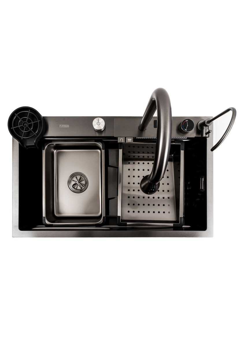 Кухонная мойка 75*45G черная Handmade "Водопад" Platinum (336936430)