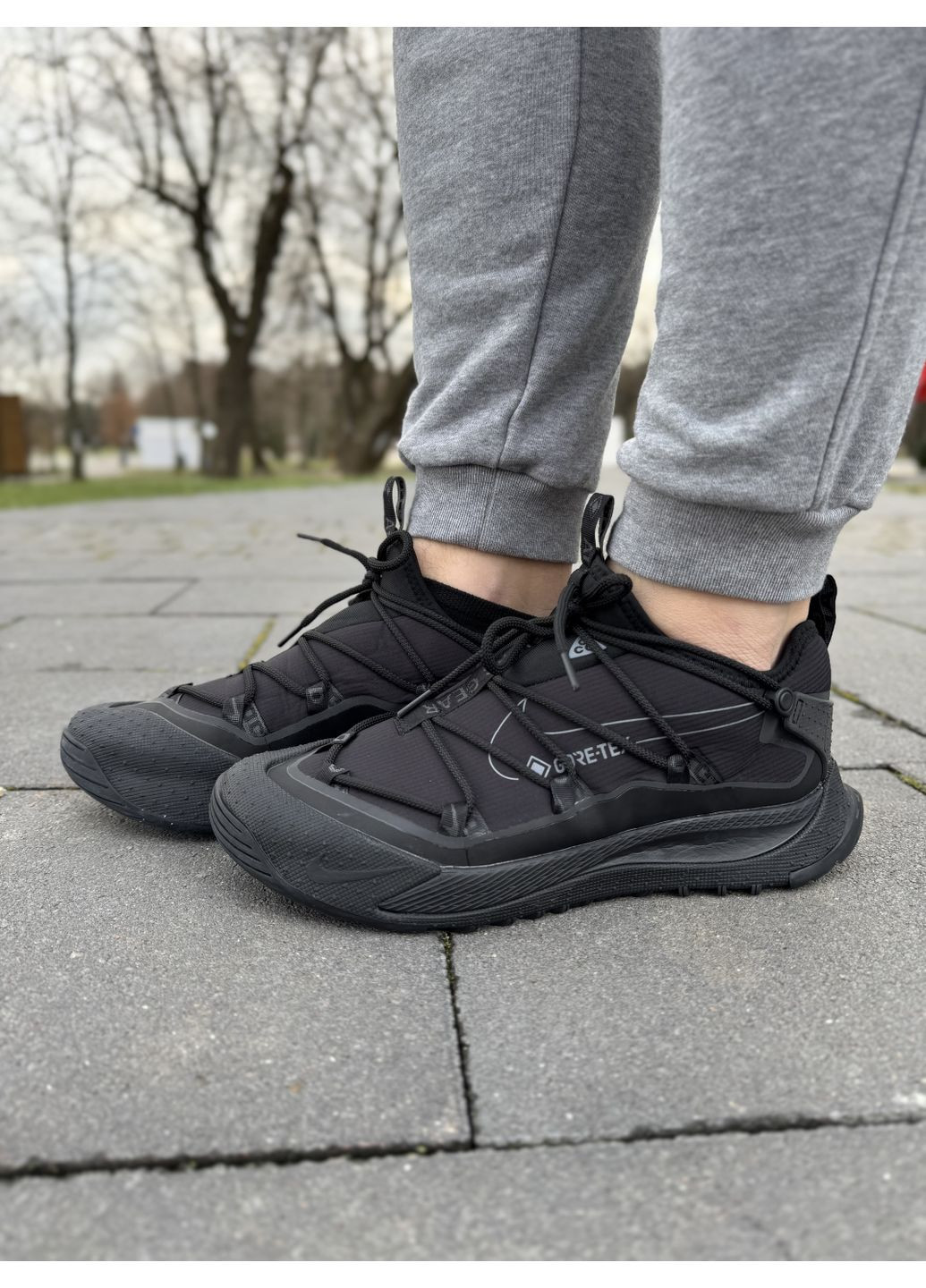 Черные демисезонные кроссовки мужские nike acg mountain fly low black gore-tex termo найк асж маунс флай No Brand