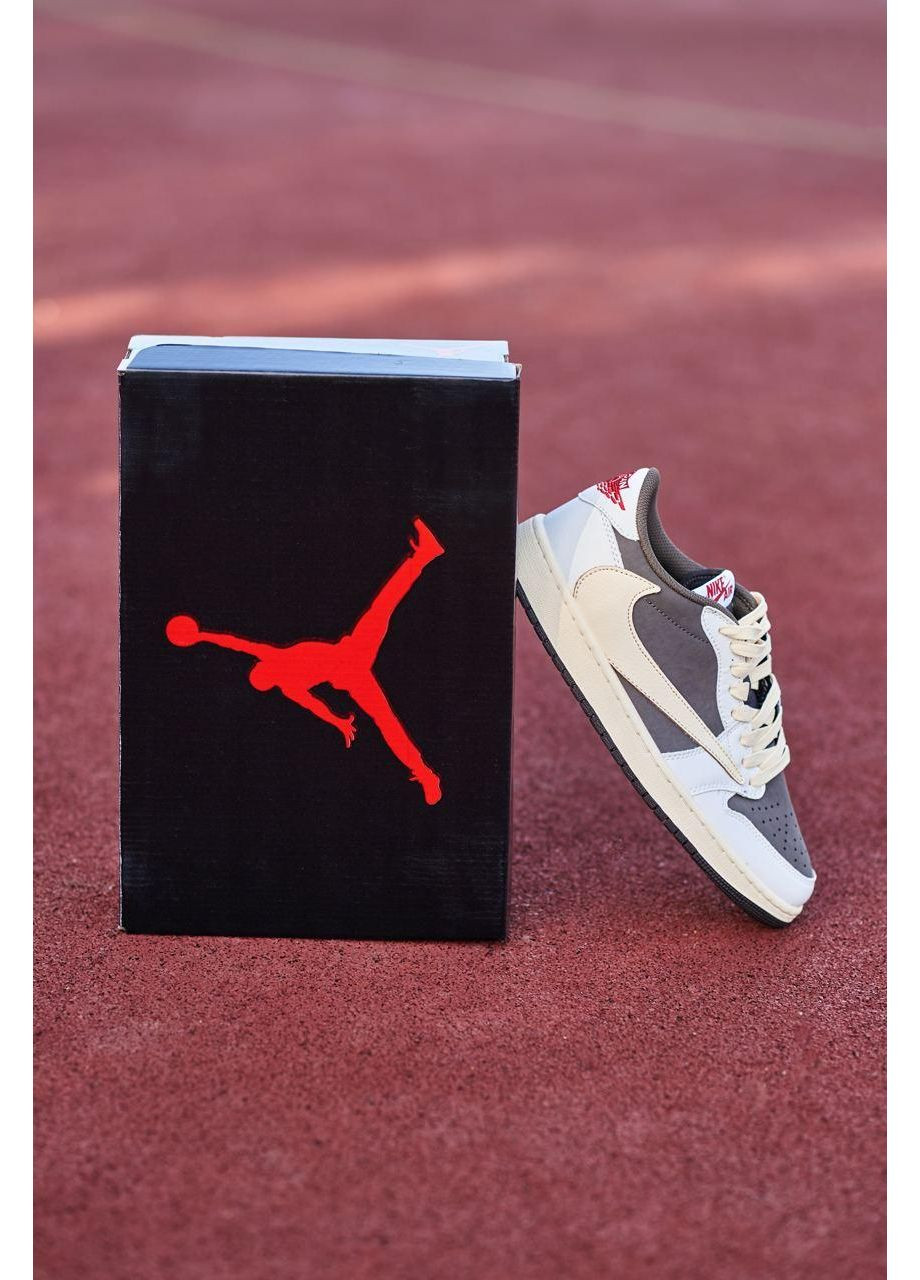 Белые демисезонные кроссовки мужские nike travis scott x air jordan 1 low og reverse mocha найк тревис скот No Brand
