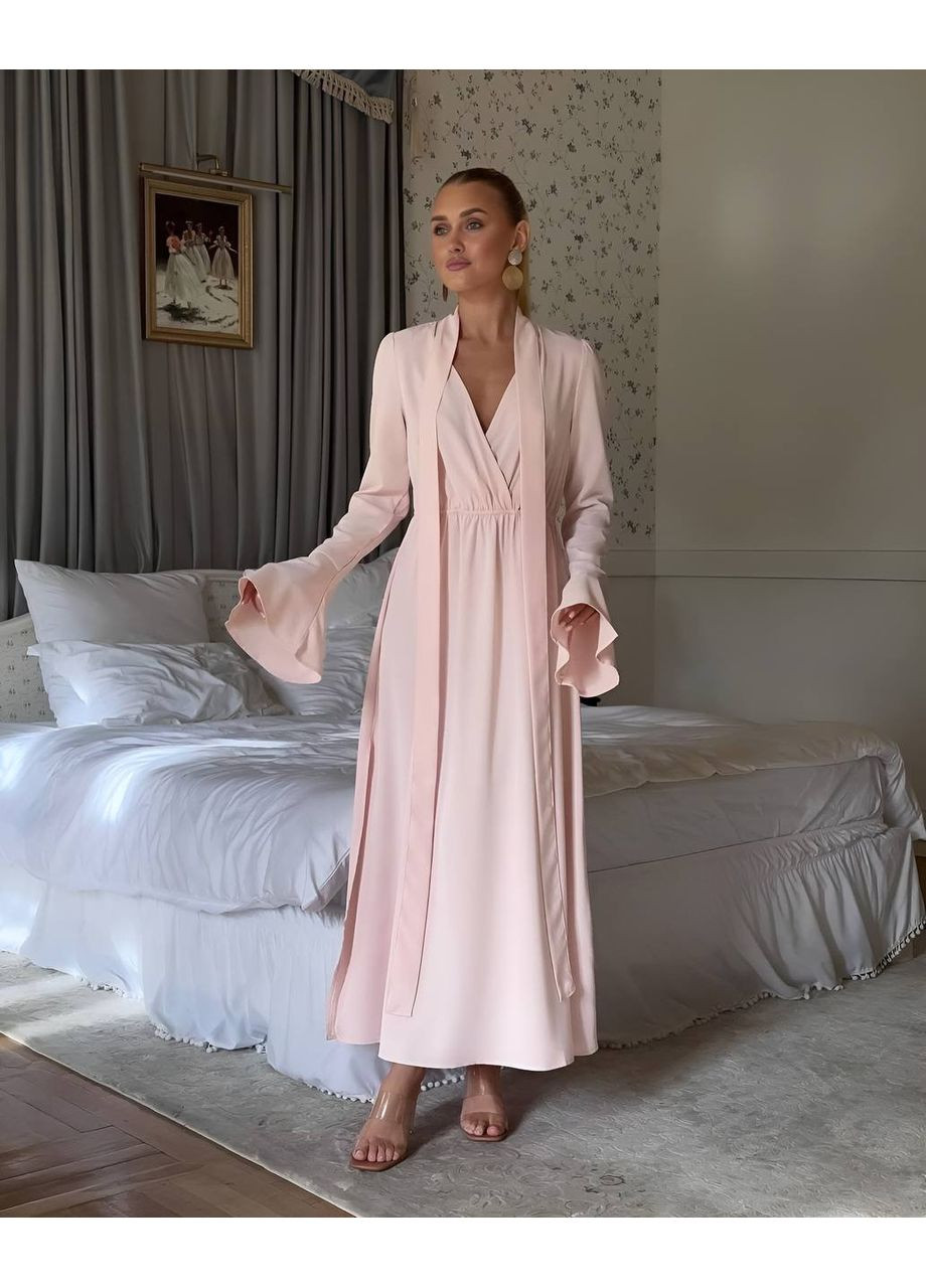 Пудровое праздничный, вечернее женское платье меди с акцентом на талии MonCher