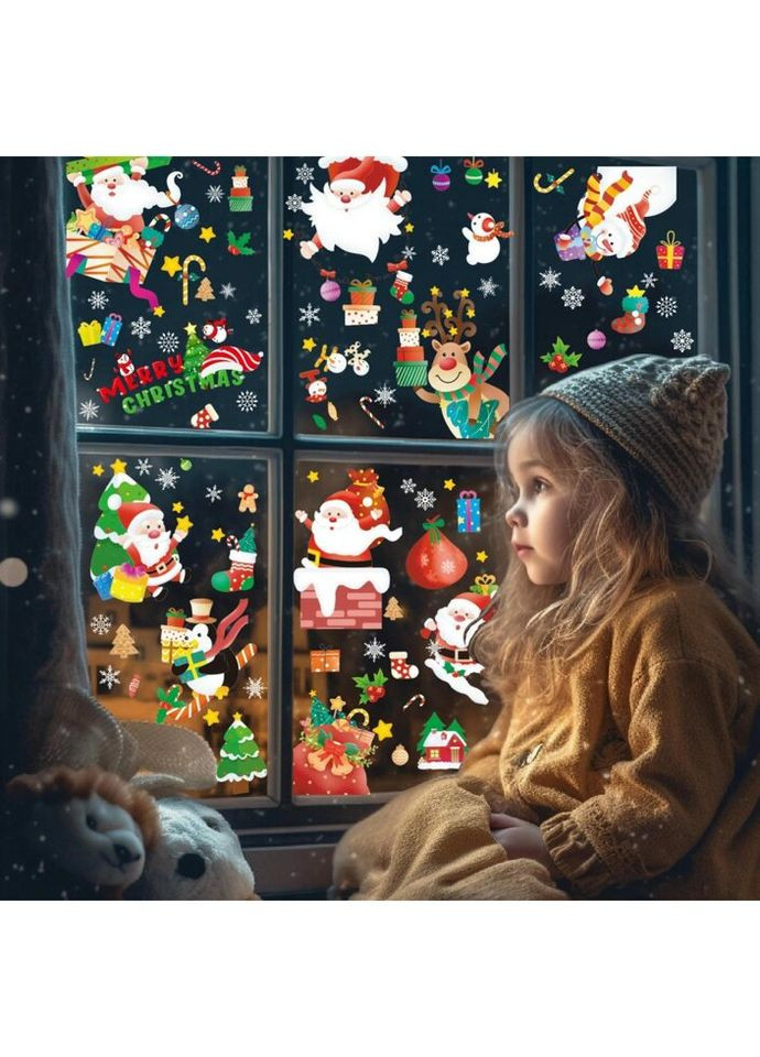 Набір новорічних наклейок на вікно Happy New Year 9 14578 20х30 см 9 листів No Brand (335583591)