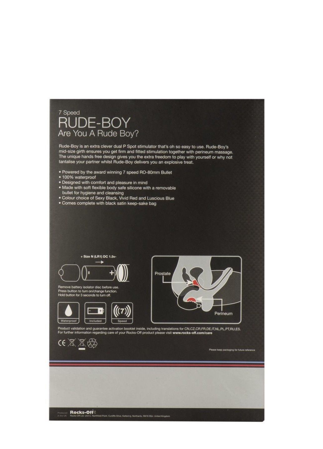 Вибромассажер простаты Rude-Boy Black, массаж промежности, макс диаметр 2,5см Rocks Off (334000778)