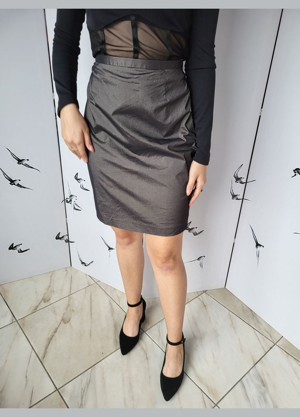 Серая юбка женская мини однотонная блестящая Best
