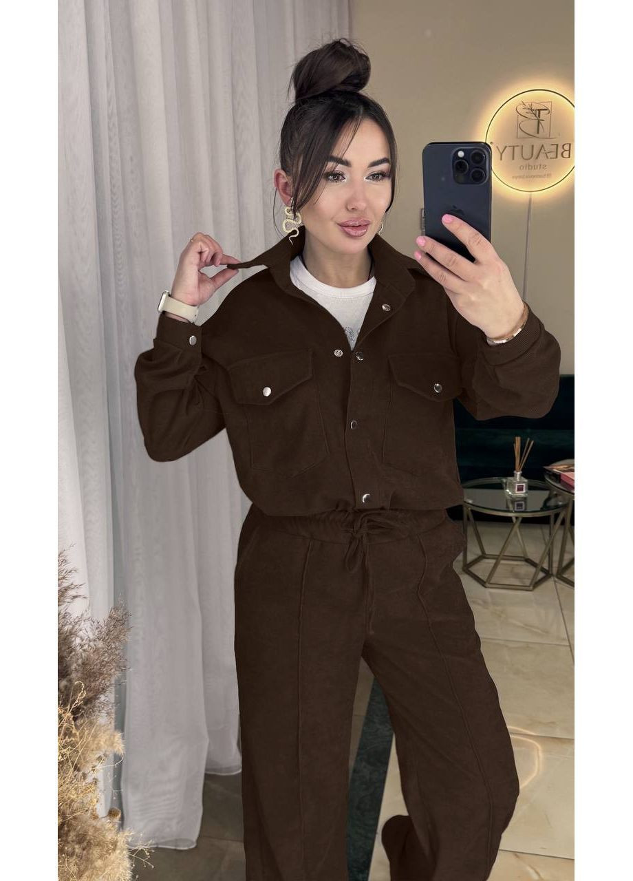 Жіночий костюм із сорочкою на кнопках та штанами палаццо No Brand (366391855)