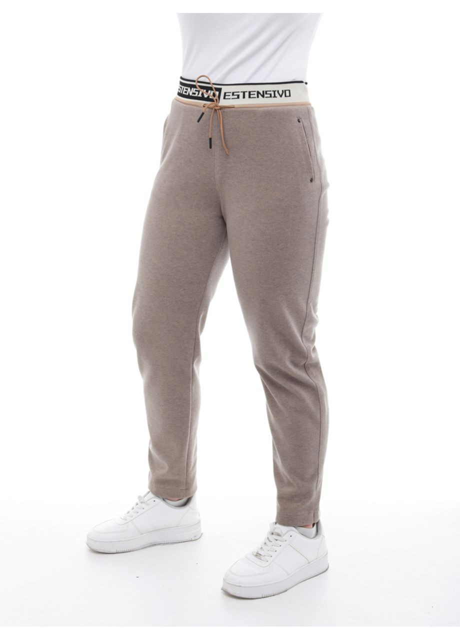 Брюки женские бежевые МОМ теплые на резинке большой размер Estensivo MOM (305850845)