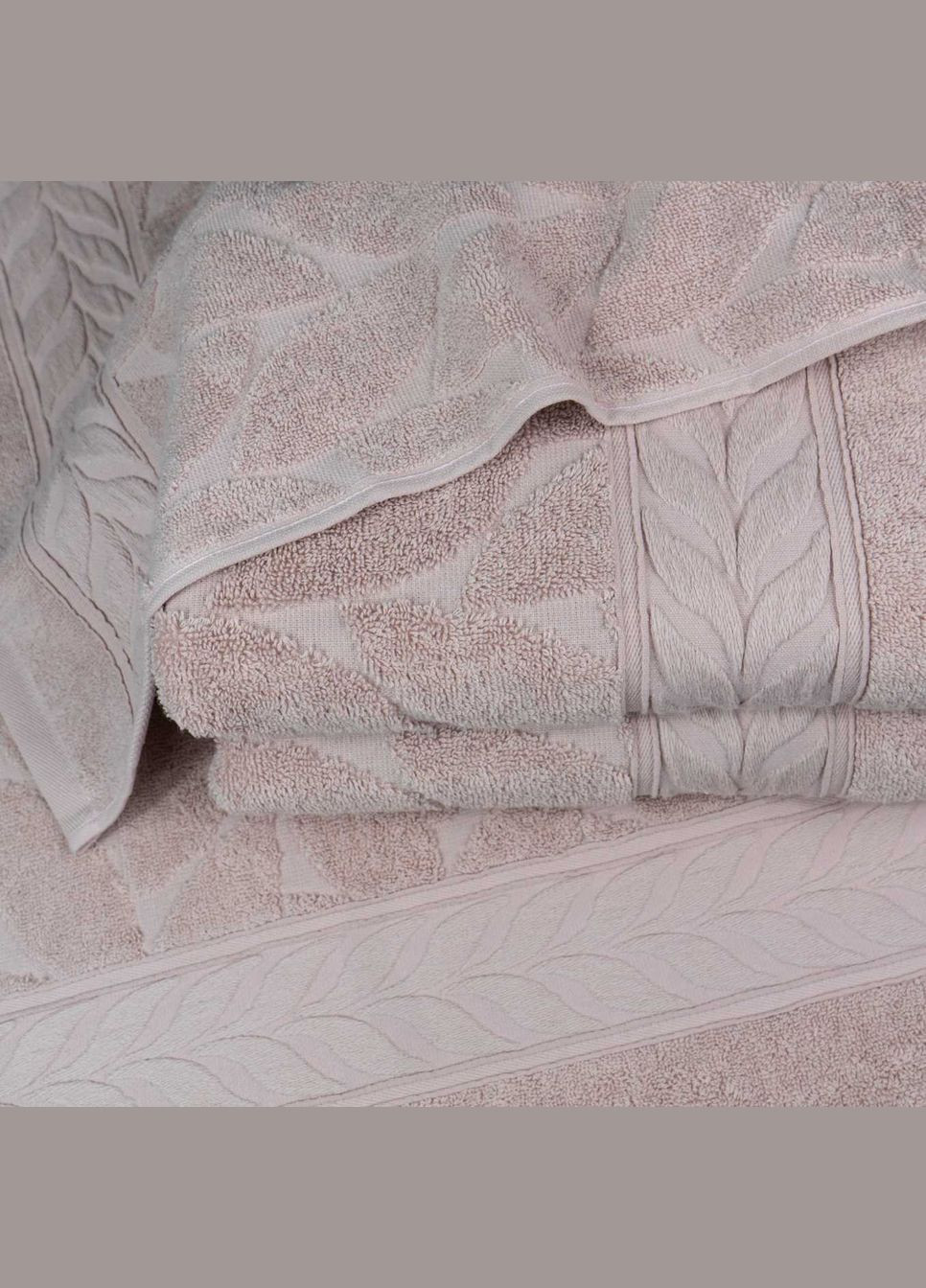 GM Textile полотенце махровое 50x90см премиум качества листья 550г/м2 (пудровый) комбинированный производство - Узбекистан