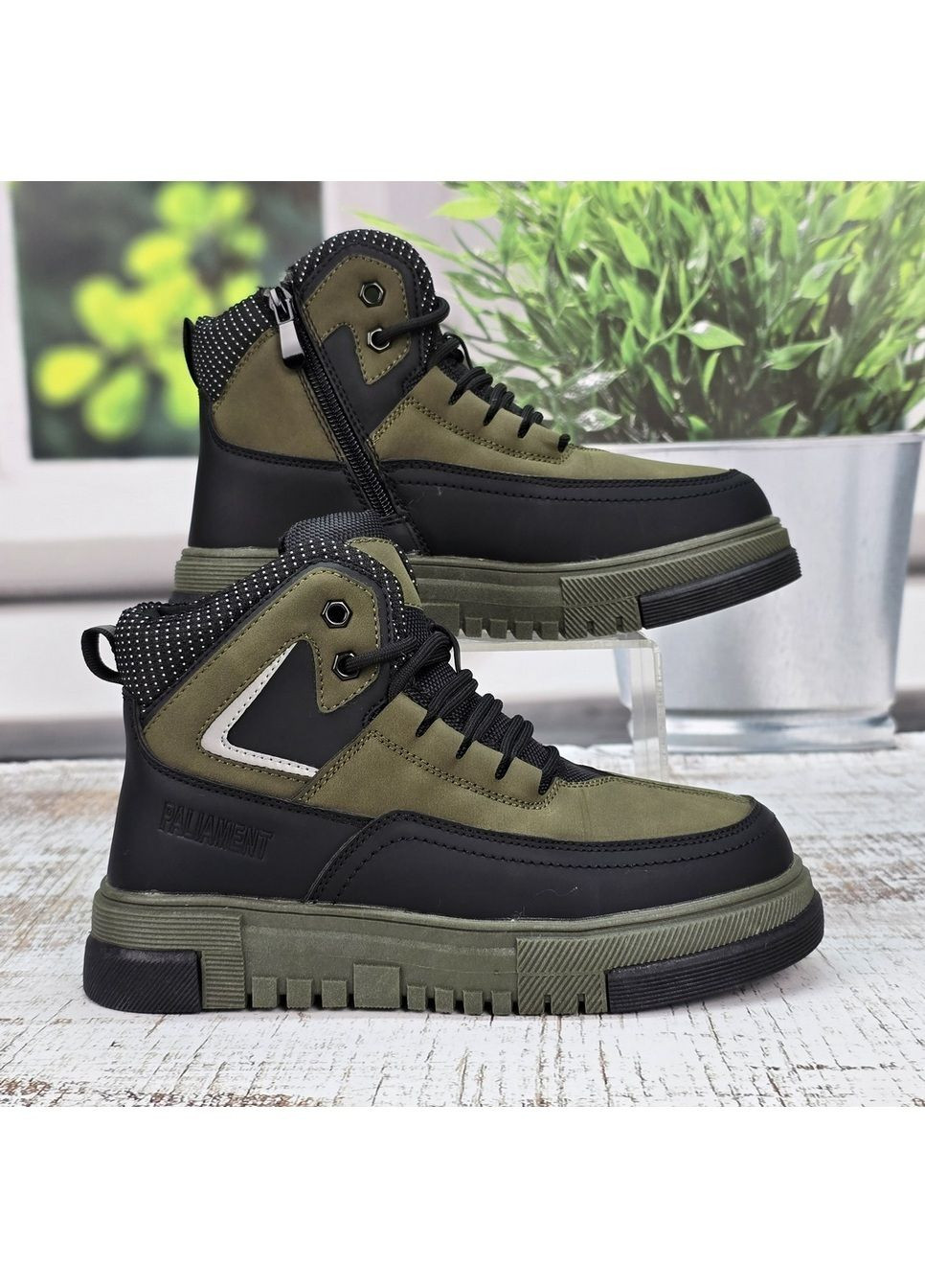 Черевики зимові підліткові для хлопчика хакі з чорним Paliament (369445239)
