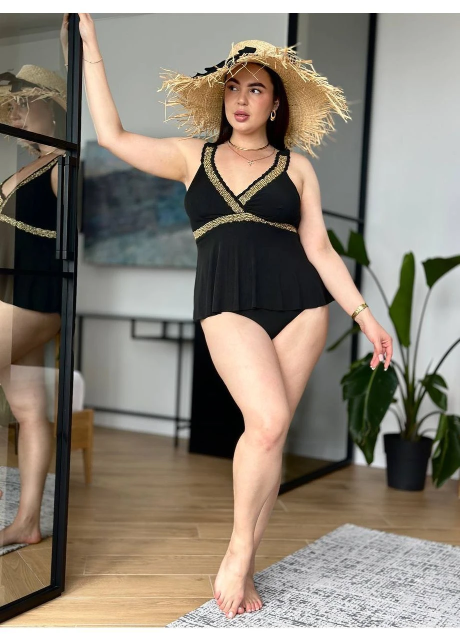 Черный роскошный черный купальник танкини для девушек plus size Luna