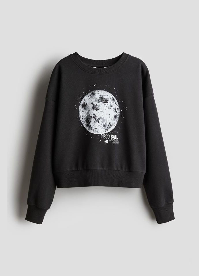 H&M світшот сірий для дівчинки малюнок темно-сірий кежуал трикотаж