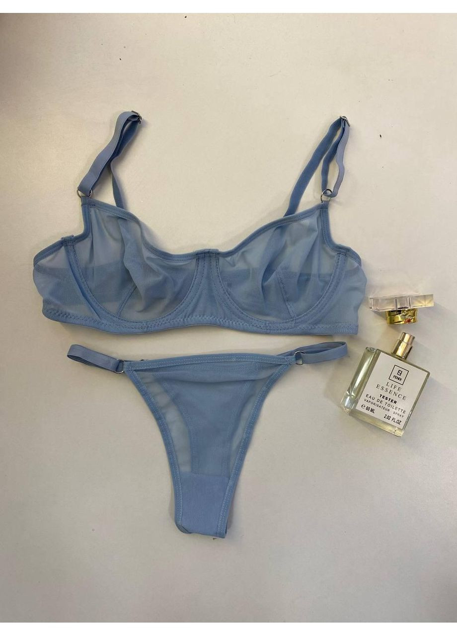 Голубой демисезонный базовый черный женский комплект нижнего белья, прозрачный лиф и трусики из сетки. повседневное женское нижнее прозрачное бельё Turkey