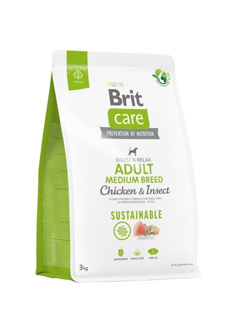 Сухой корм для собак Dog Sustainable Adult Medium Breed с курицей и насекомыми 3 кг (8595602558698) Brit Care (306442421)