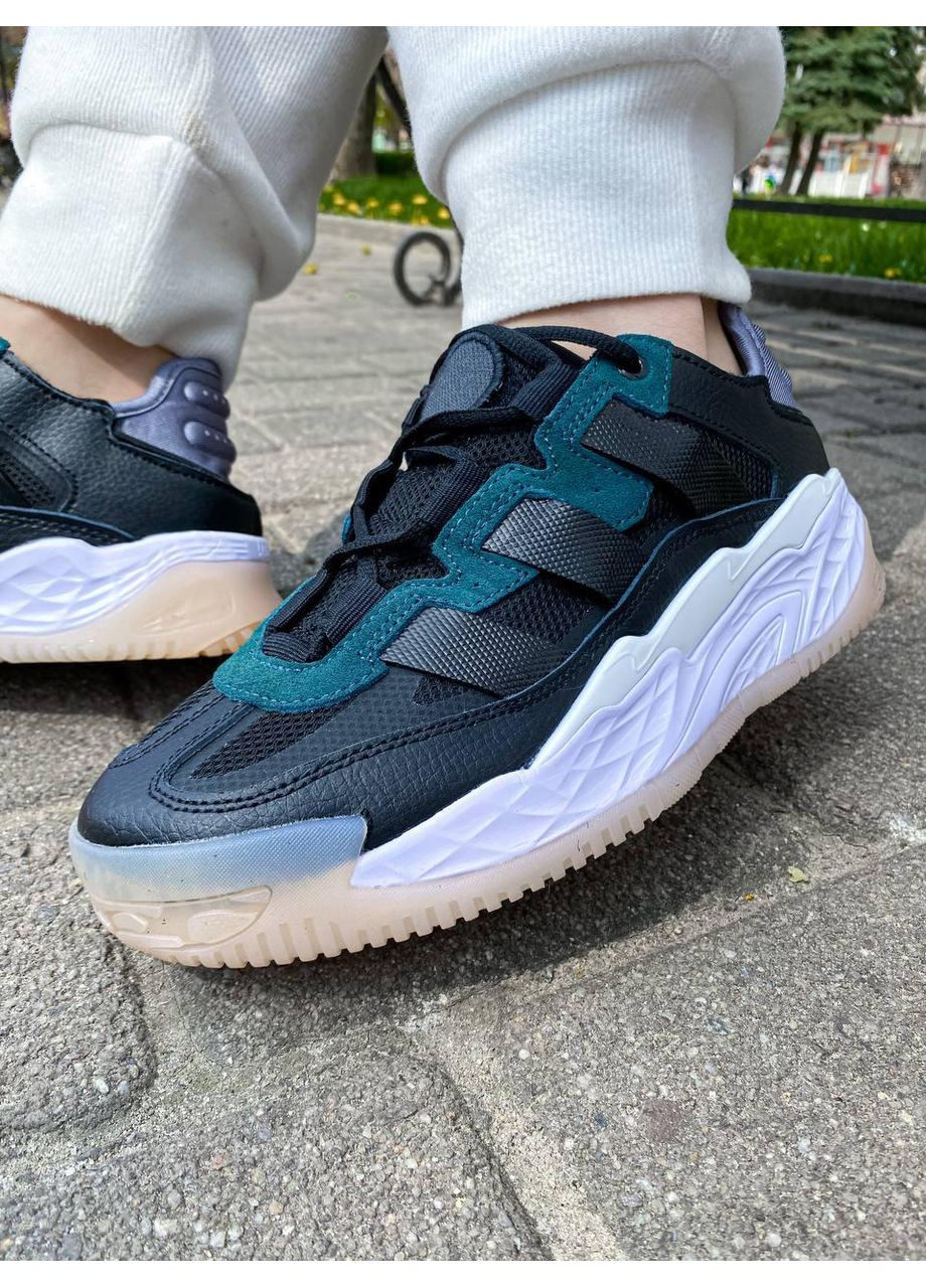 Сірі Осінні кросівки чоловічі adidas niteball white black green адідас найтбол No Brand