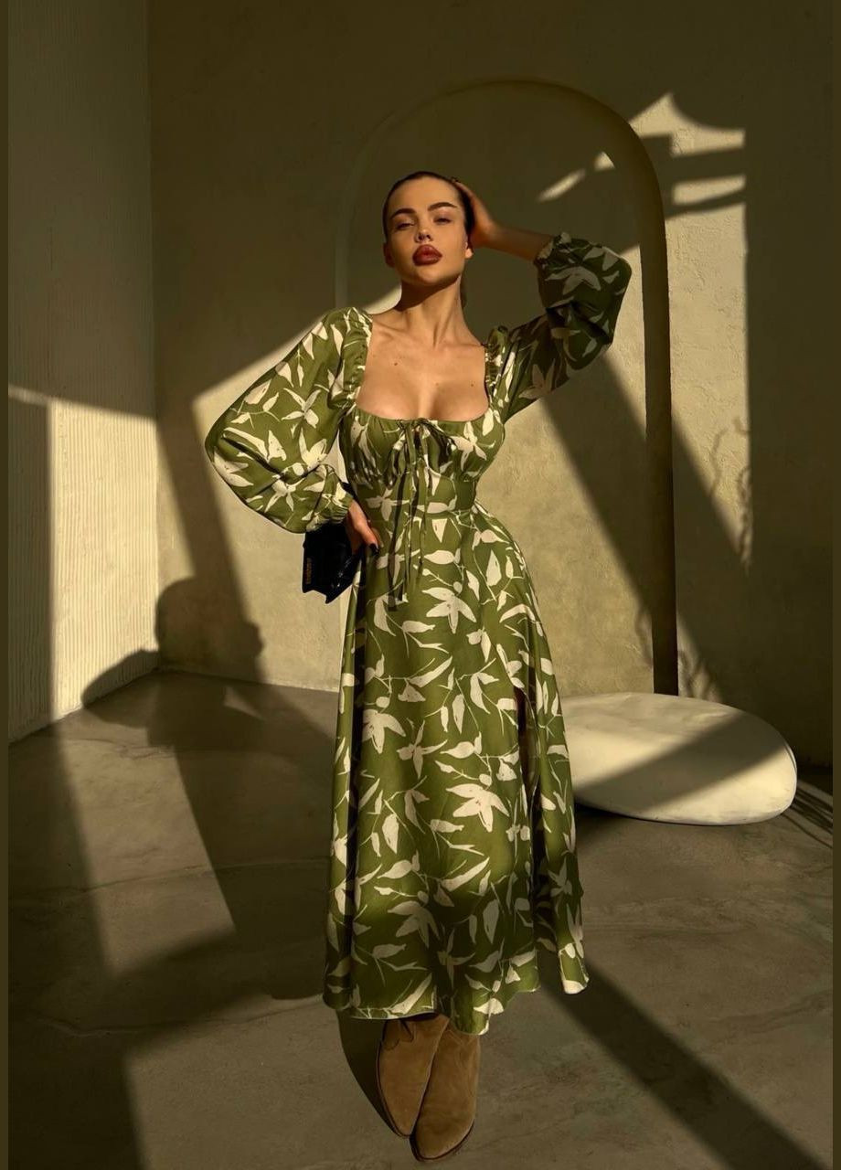 Оливковое откровенный, коктейльное, вечернее легкое и романтическое платье, изготовленное из премиальной ткани. queensleep_7km