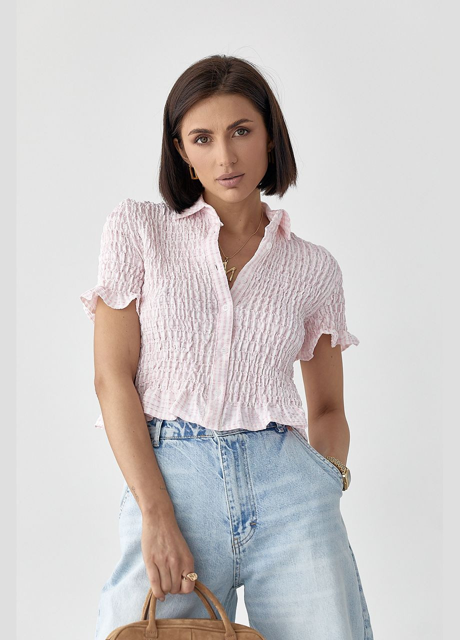 Рожева смугаста блуза з ефектом жатки Lurex