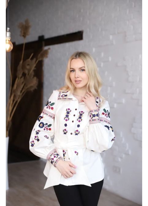 Жіноча вишиванка Яворівна молочна з синім Galychanka 7447 (352713525)