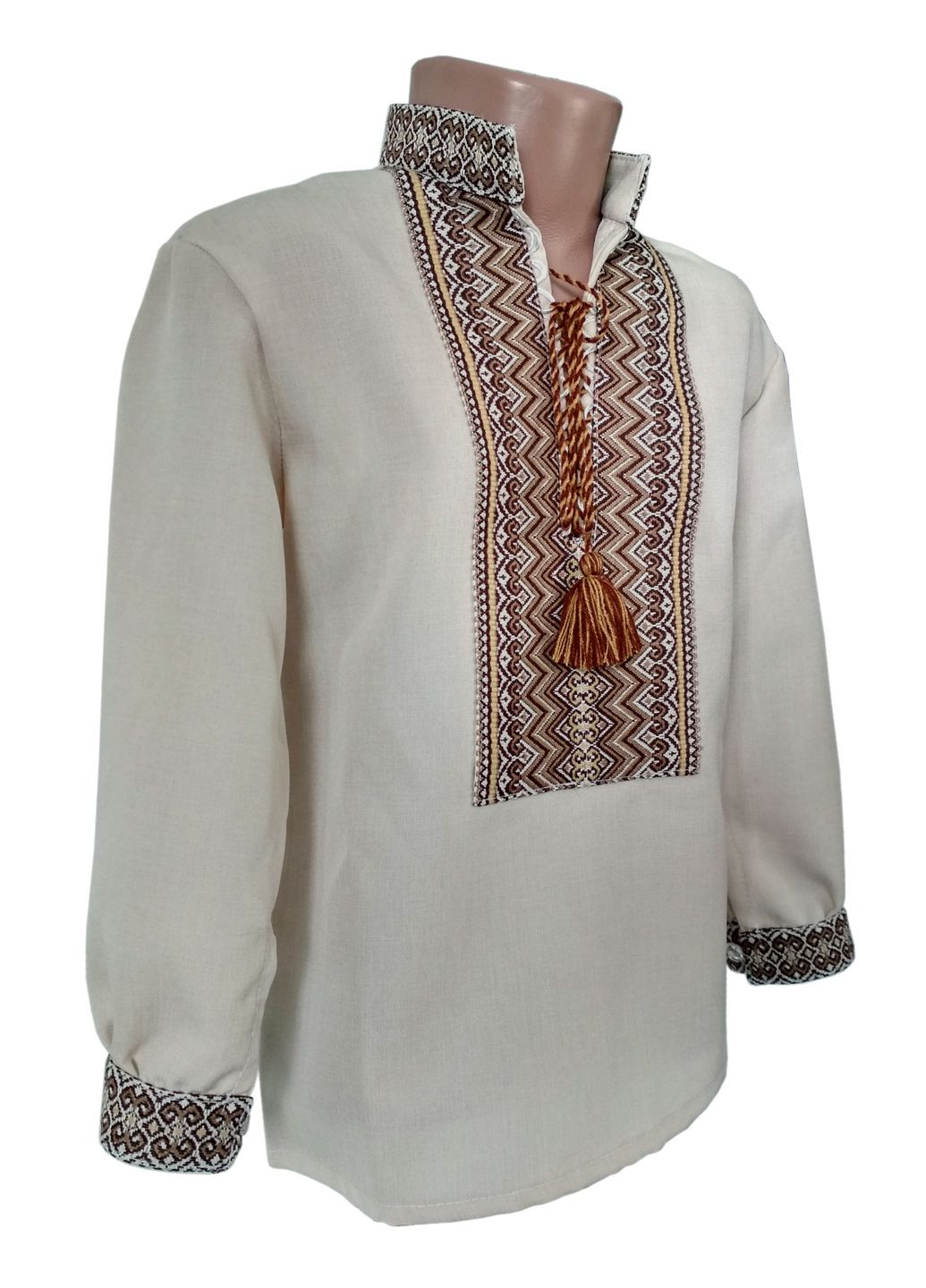 Бежевая вышиванка для мальчика ткань нашивка коричневая НоКо габардин (308249062)