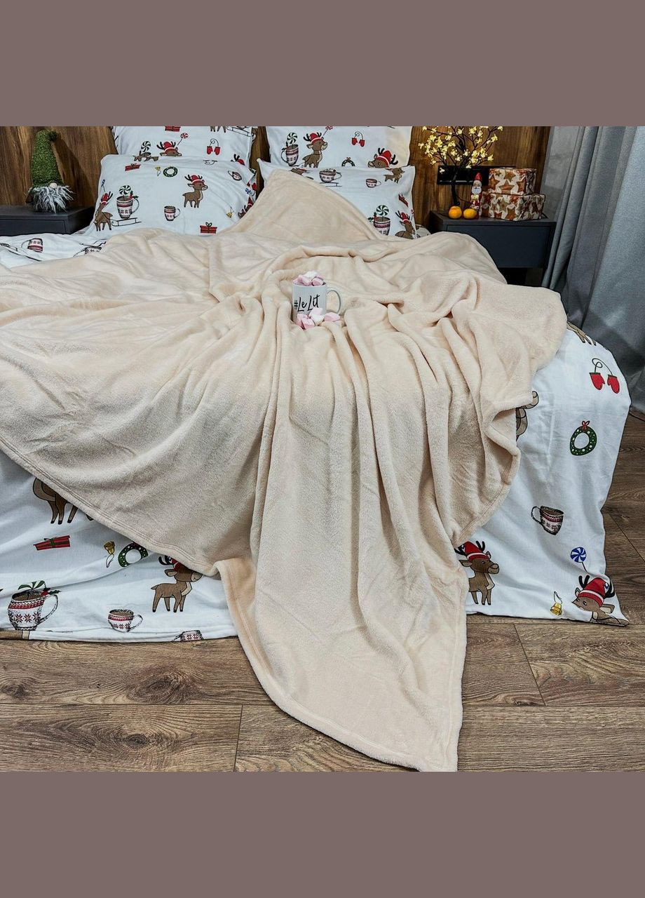 Плед микрофибра велсофт однотонный на диван полуторный 150х200 Беж (М-lel-001) No Brand (308754646)