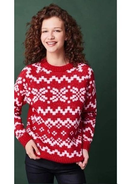 Красный зимний свитер женский вязаный с зимним орнаментом Esmara