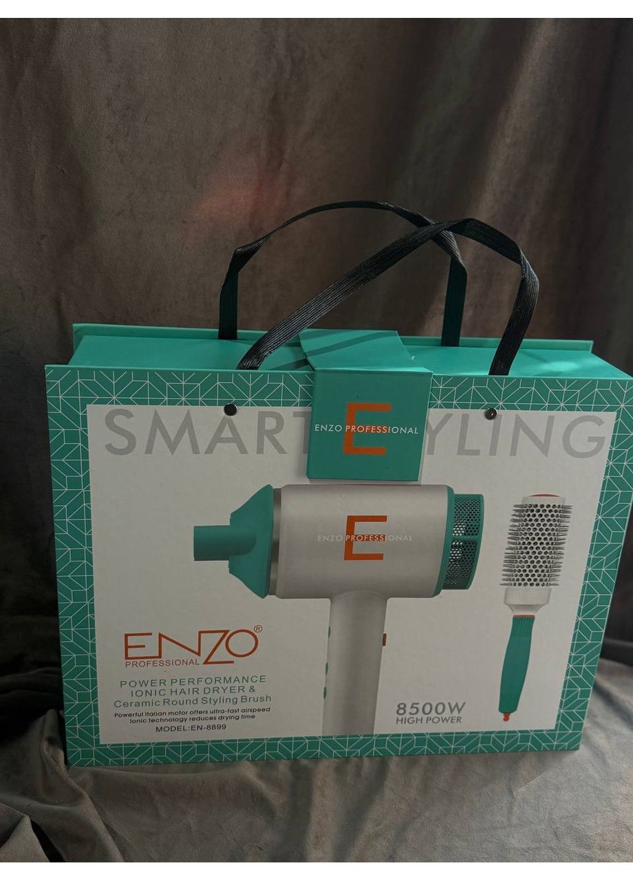 Фен для волосся EN-8899 з щіткою 8500 Вт Білий з бірюзовим Enzo (362711684)