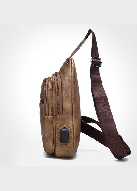 Чоловіча сумка бананка кроссбоді з USB екошкіра Чорний No Brand (301212219)