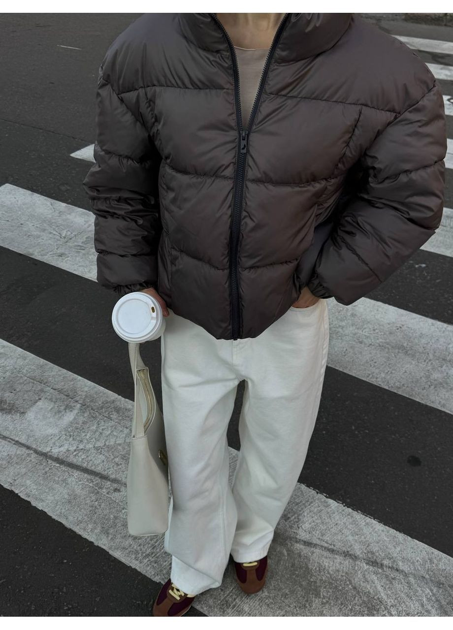 Коричнева демісезонна жіночий пуфер No Brand