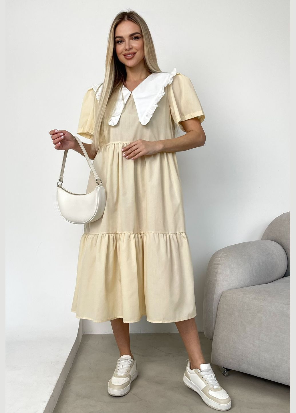 Желтое платье с воротником желтое 111415 жёлтый No Brand