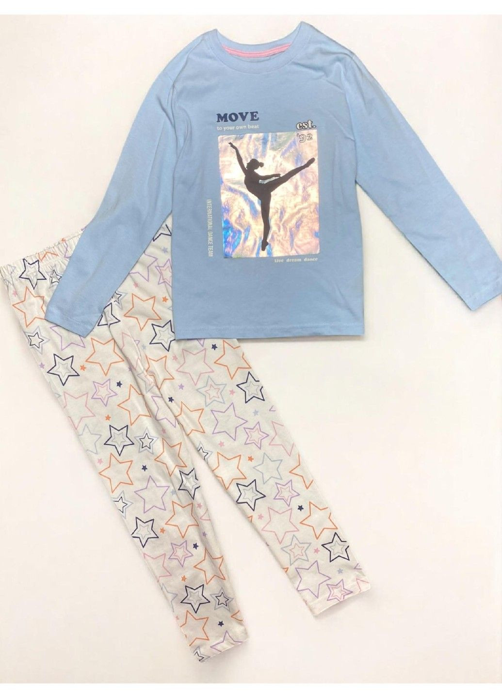 Блакитна піжама бавовняна комплект кофта + штани дитяча на дівчинку,, блакитна, біла Primark