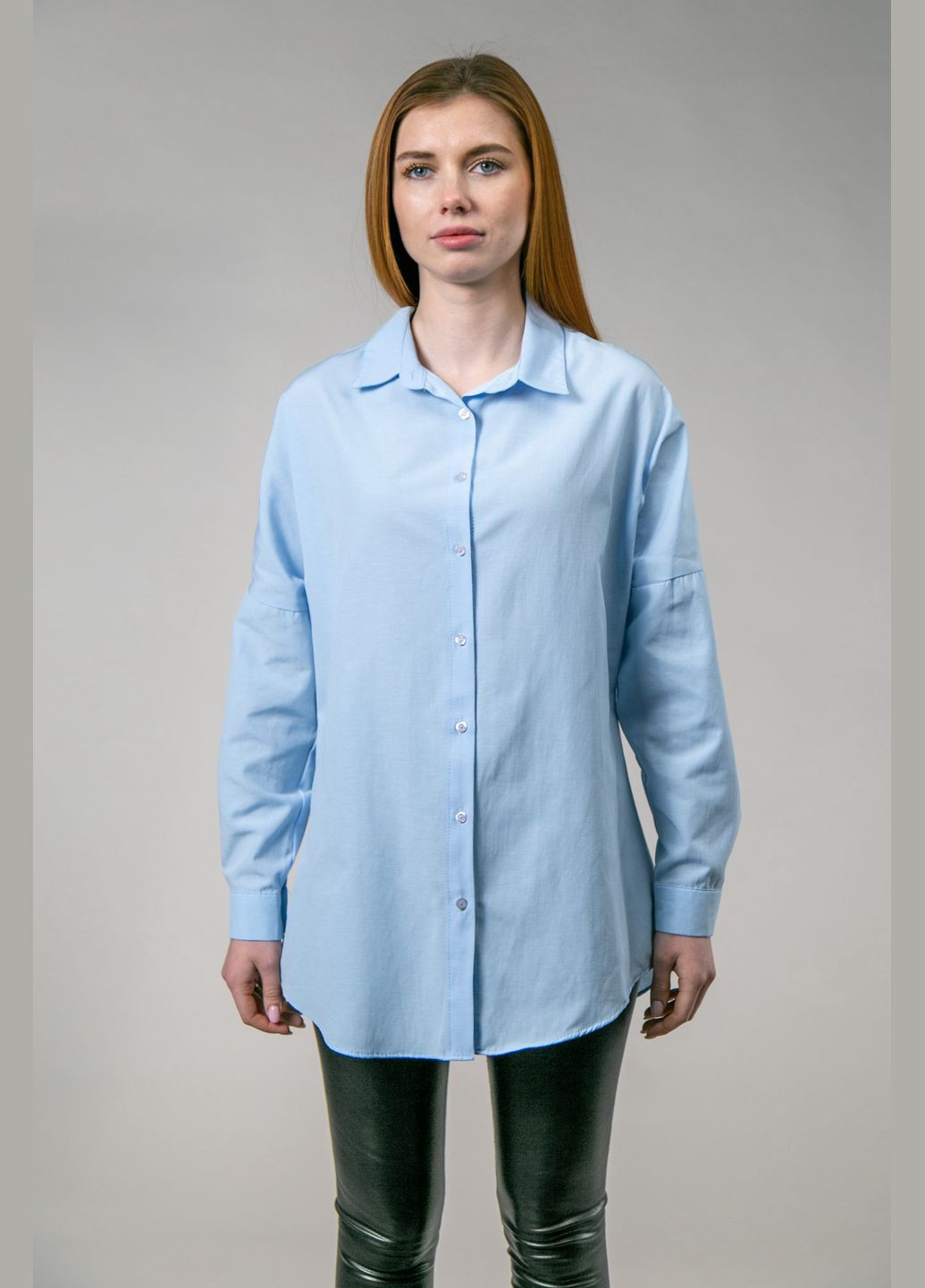 Светло-голубой рубашка однотонная CHICLY с длинным рукавом