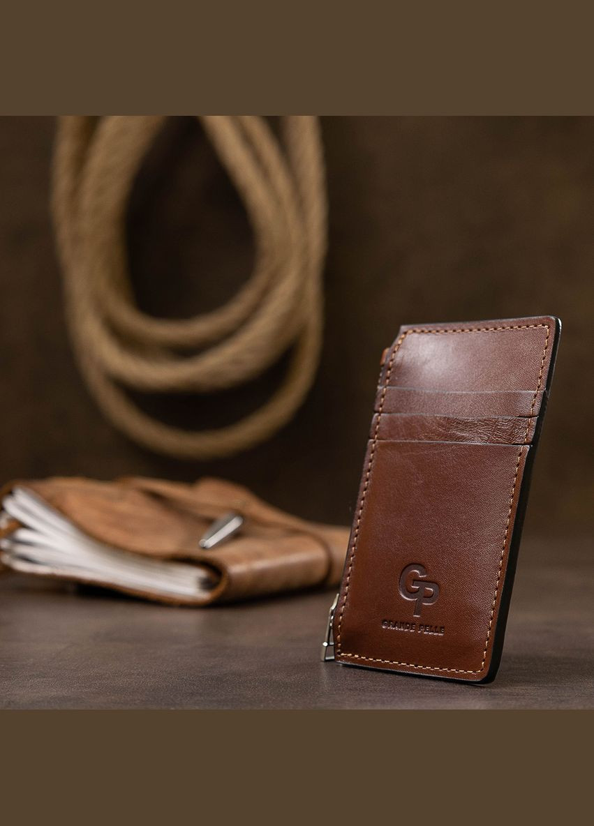 Шкіряний чоловічий картхолдер коричневий 11400 Grande Pelle (362418386)