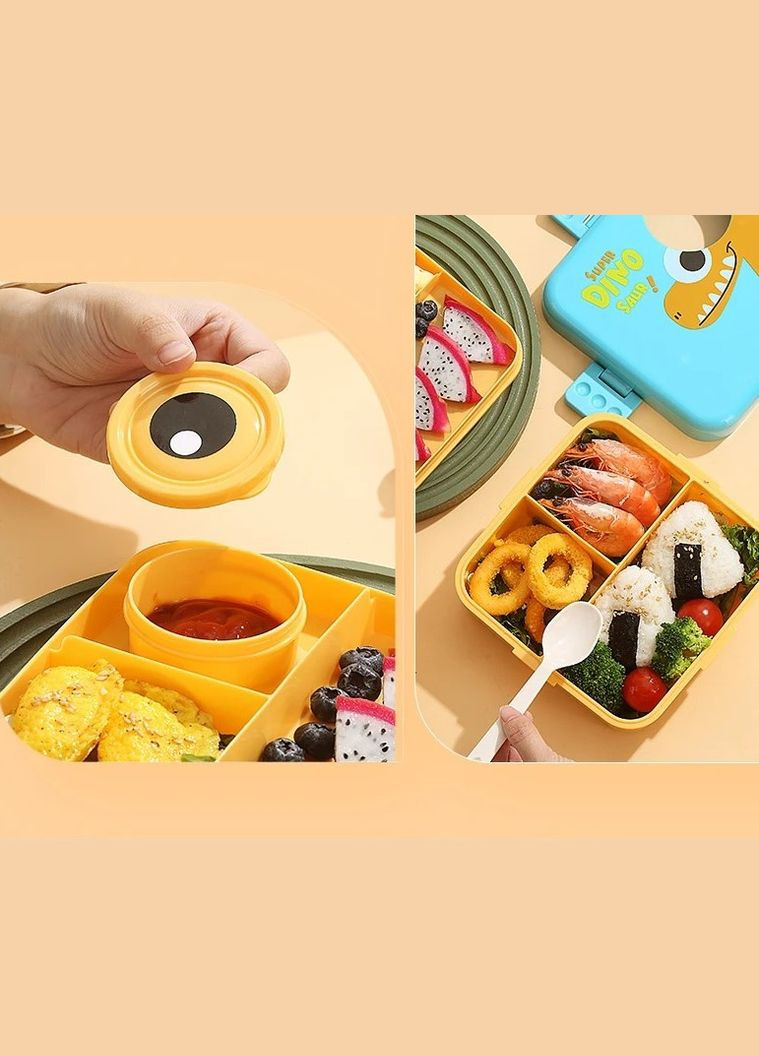 Дитячий ланч бокс на 2 яруса, 6 герметичних секцій Super Dino 1.6л з соусницею 70мл, голубий More (317253883)