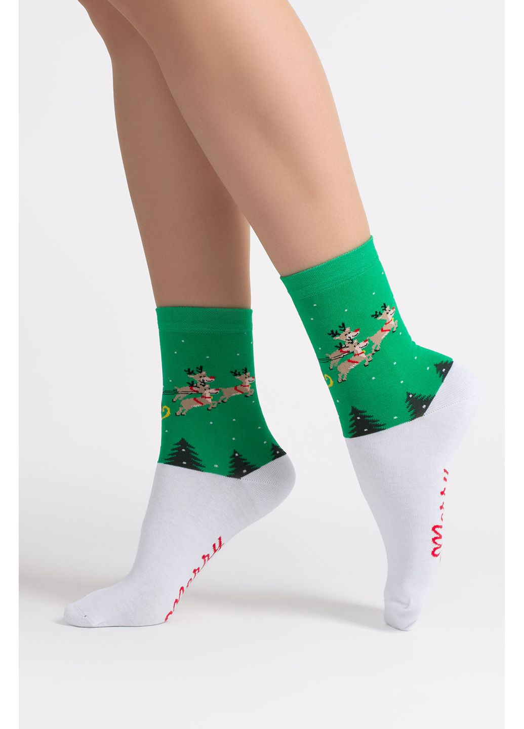 Зелені жіночі бавовняні шкарпетки Giulia новорічні (370626921)