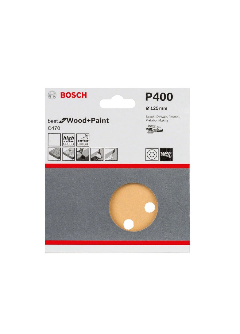 Шлифлист бумажный (125 мм, P400, 8 отверстий) шлифбумага шлифовальный диск (21162) Bosch (266816271)