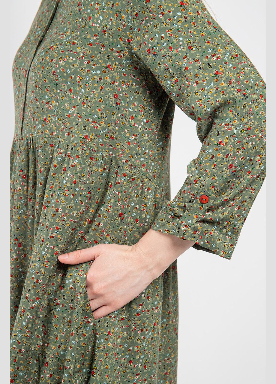 Оливкова (хакі) жіноча сукня із квітковим принтом хакі mktl793-1 Modna KAZKA