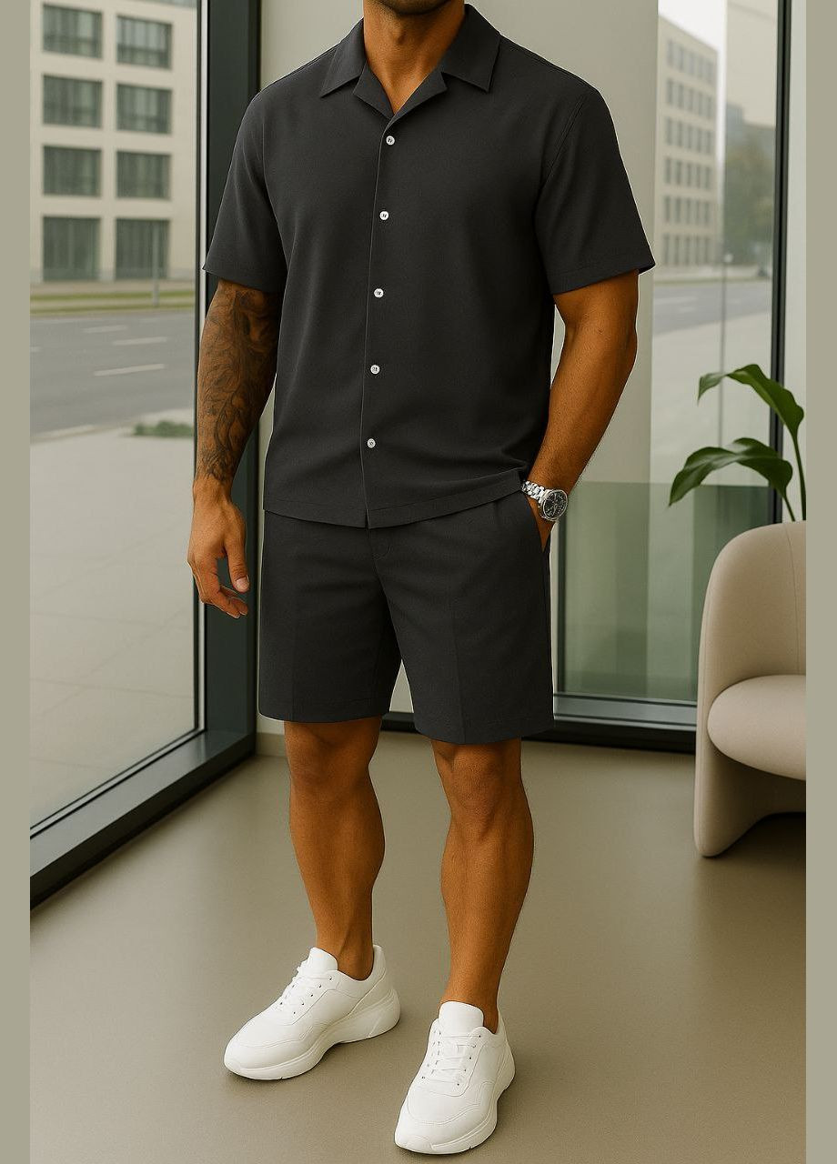 Графитовый летний комплект мужской летний (шорты+рубашка) с шортами No Brand комплект