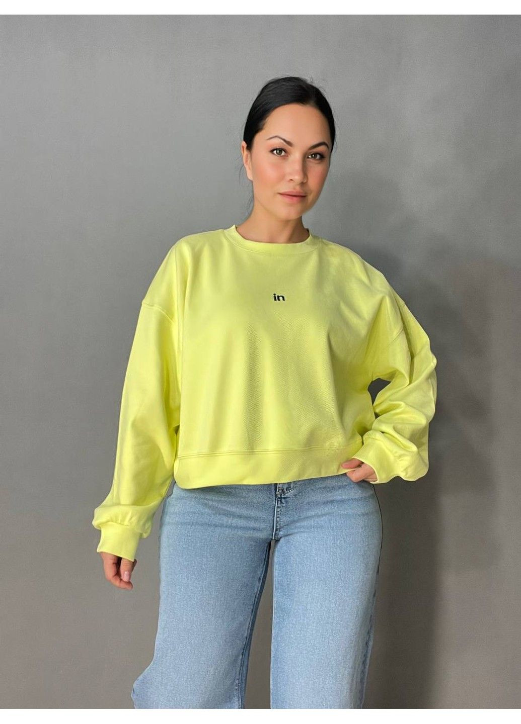 Лайм світшот жіночий u s 36918 оверсайз рубчик діагональ вишивка “in” (330642298)