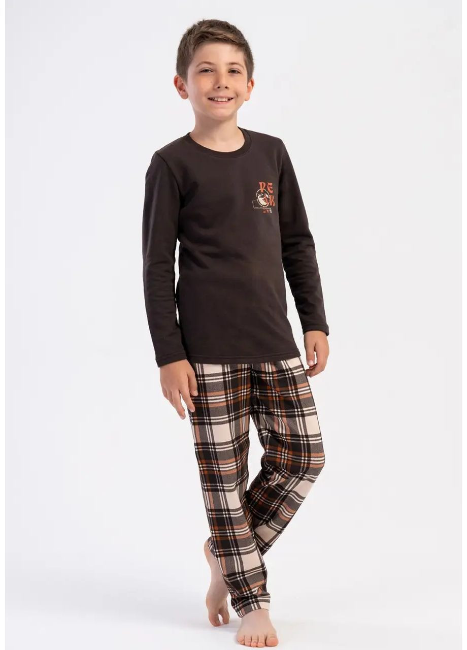 Коричнева зимня піжама дитяча підліток лонгслів + брюки Vienetta
