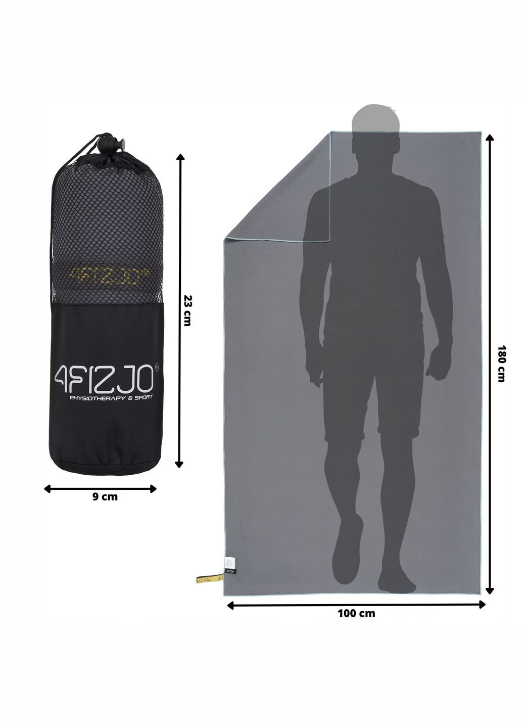 Полотенце спортивное XL 180 x 100 см из микрофибры 4FJ0420 Gray 4FIZJO серый