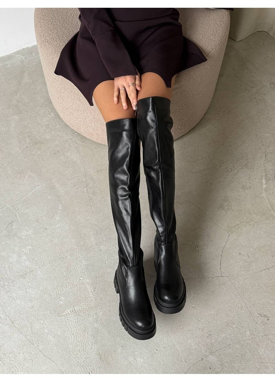 Черные осенние женские ботфорты на платформе евро зима черный цвет No Brand