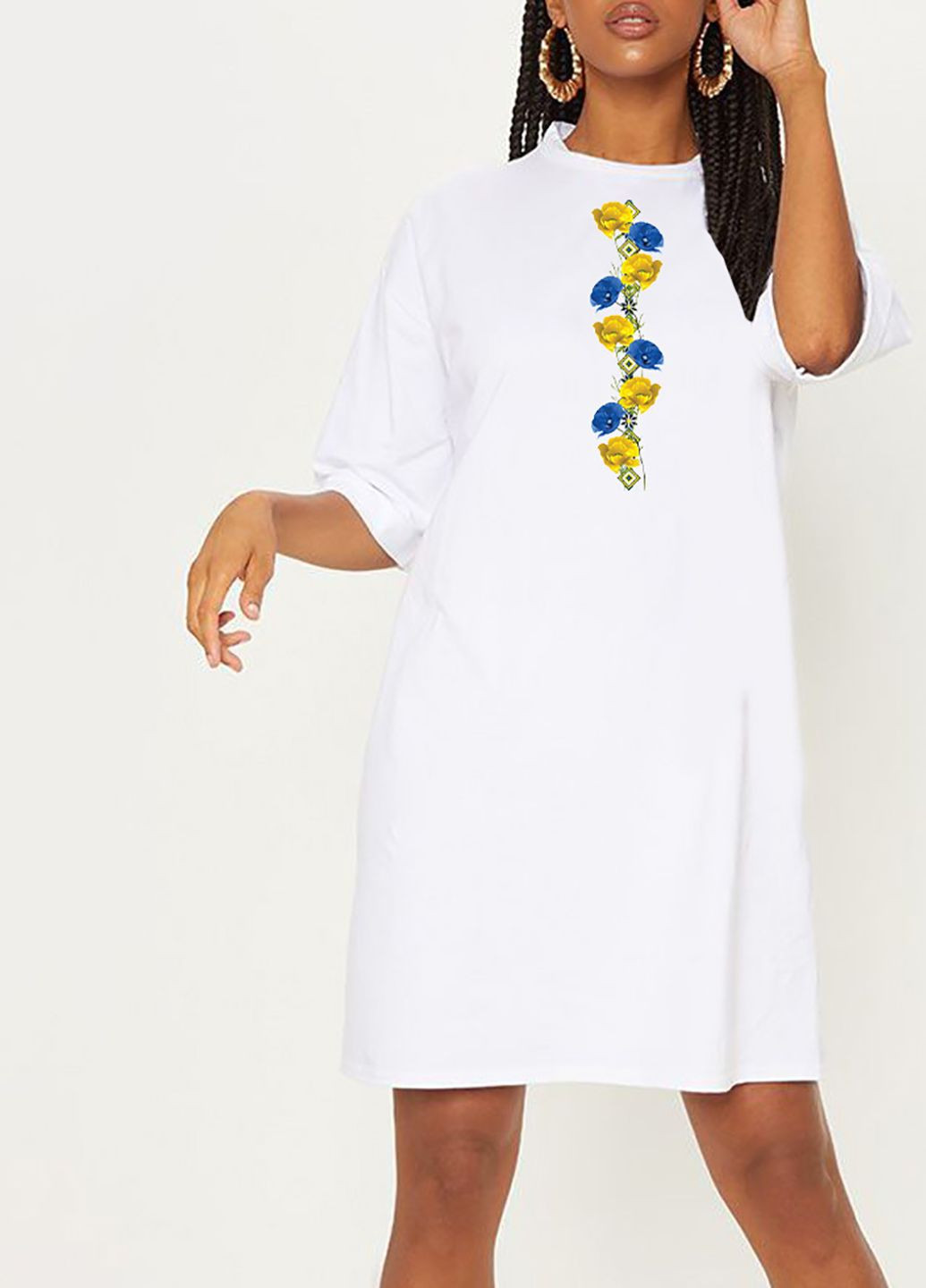 Білий сукня-футболка біла з подовженим рукавом poppies on embroidered shirt Love&Live з українською символікою