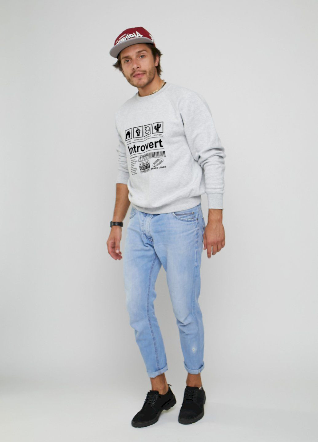 Серый свитшот мужской серый "introvert" YAPPI рисунок (303772739)