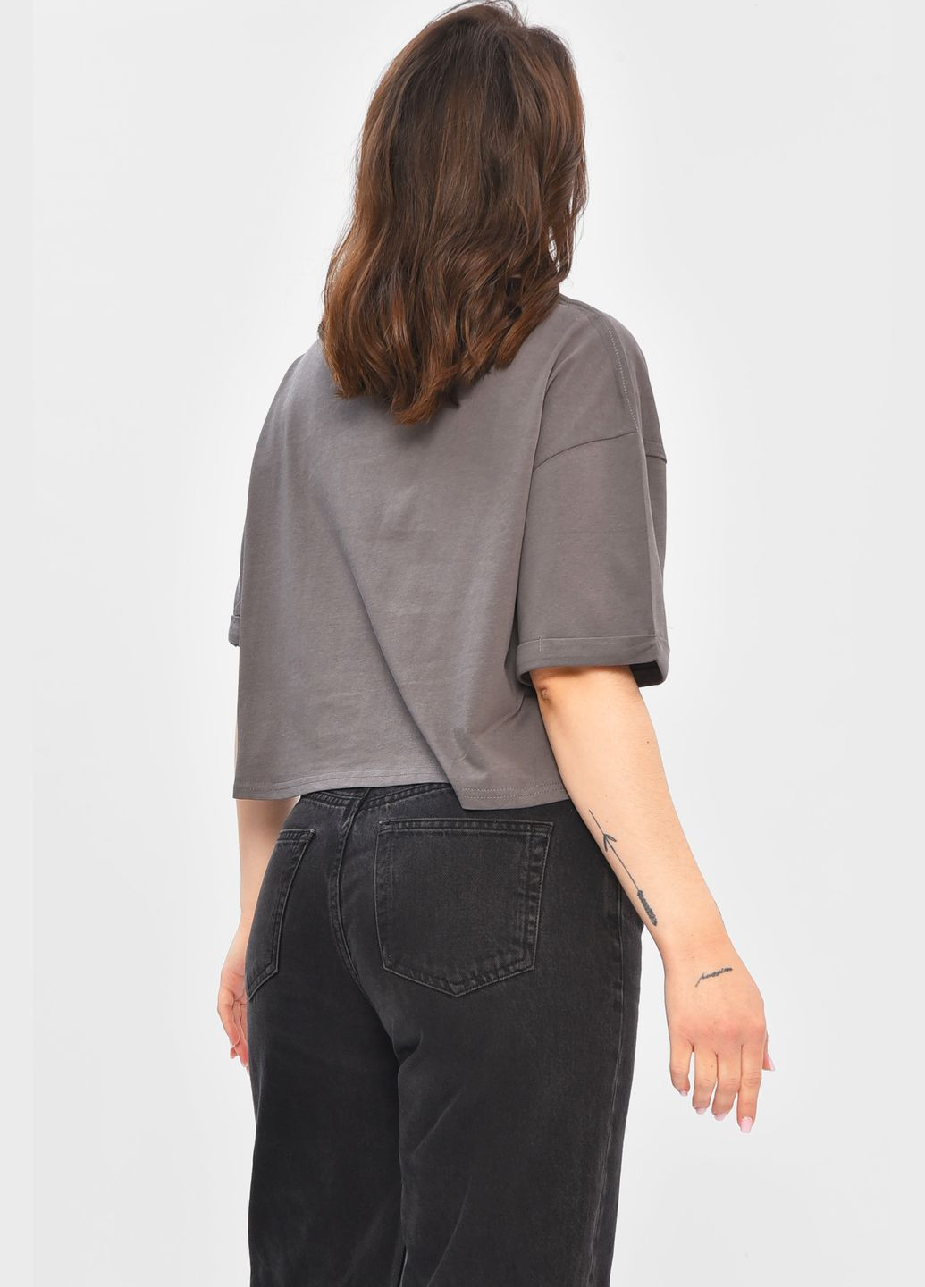 Футболка жіноча однотонна темно-сірого кольору Let's Shop - (332565092)