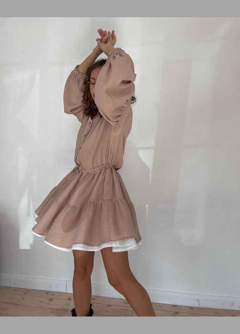 Бежева кежуал сукня з пишною спідницею кльош No Brand однотонна