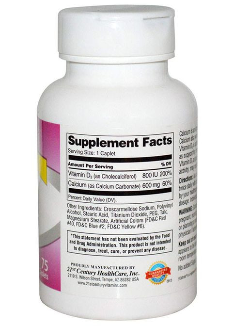 Calcium 600+D3 75 Caplets 21st Century (326742244)