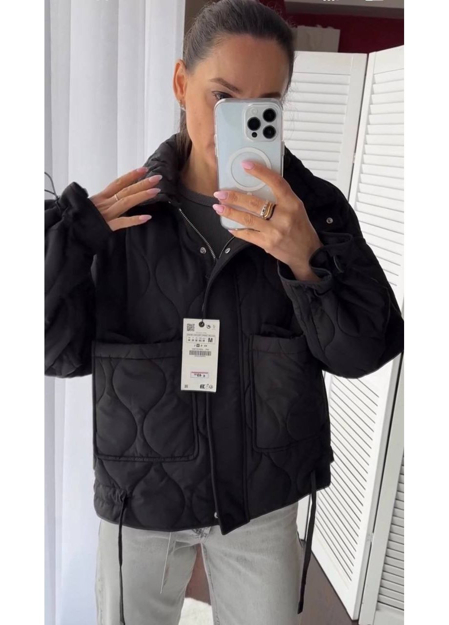 Чорна демісезонна куртка демісезонна в стилі zara,поащівка еммі непродувна,водовідштовхувальна стьобана,150 силікон Україна