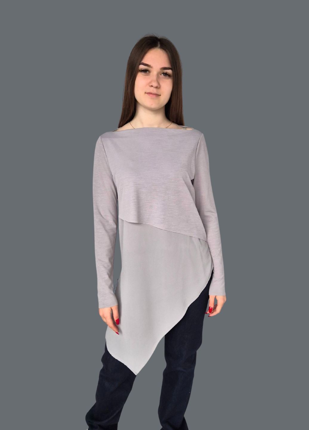 Сіра кофточка жіноча блузка з асиметричним низом однотонна Zara