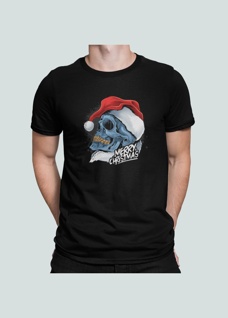 Черная мужская новогодняя футболка с принтом череп санта Stedman