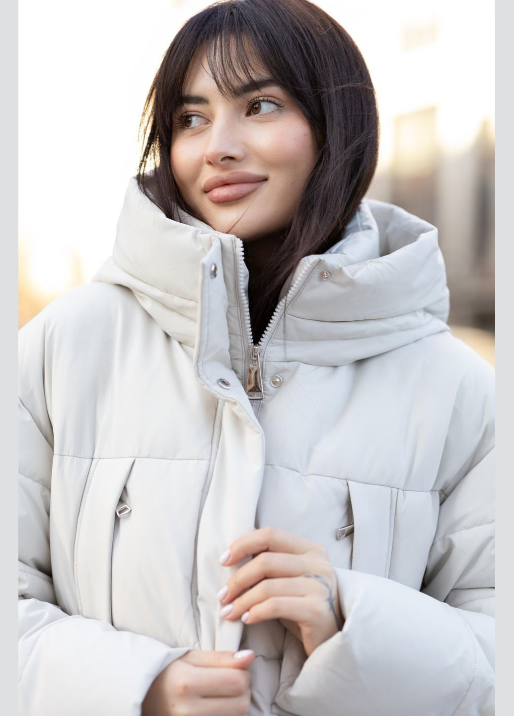 Сіро-бежеве зимнє Жіноче зимове пальто 35538 Lusskiri