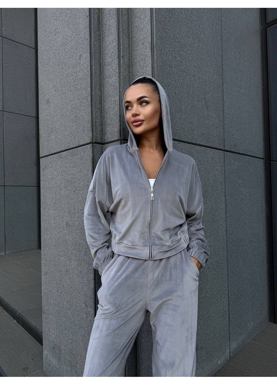 Велюровый женский костюм двойка: укороченная кофта и брюки свободного кроя MonCher (352529251)