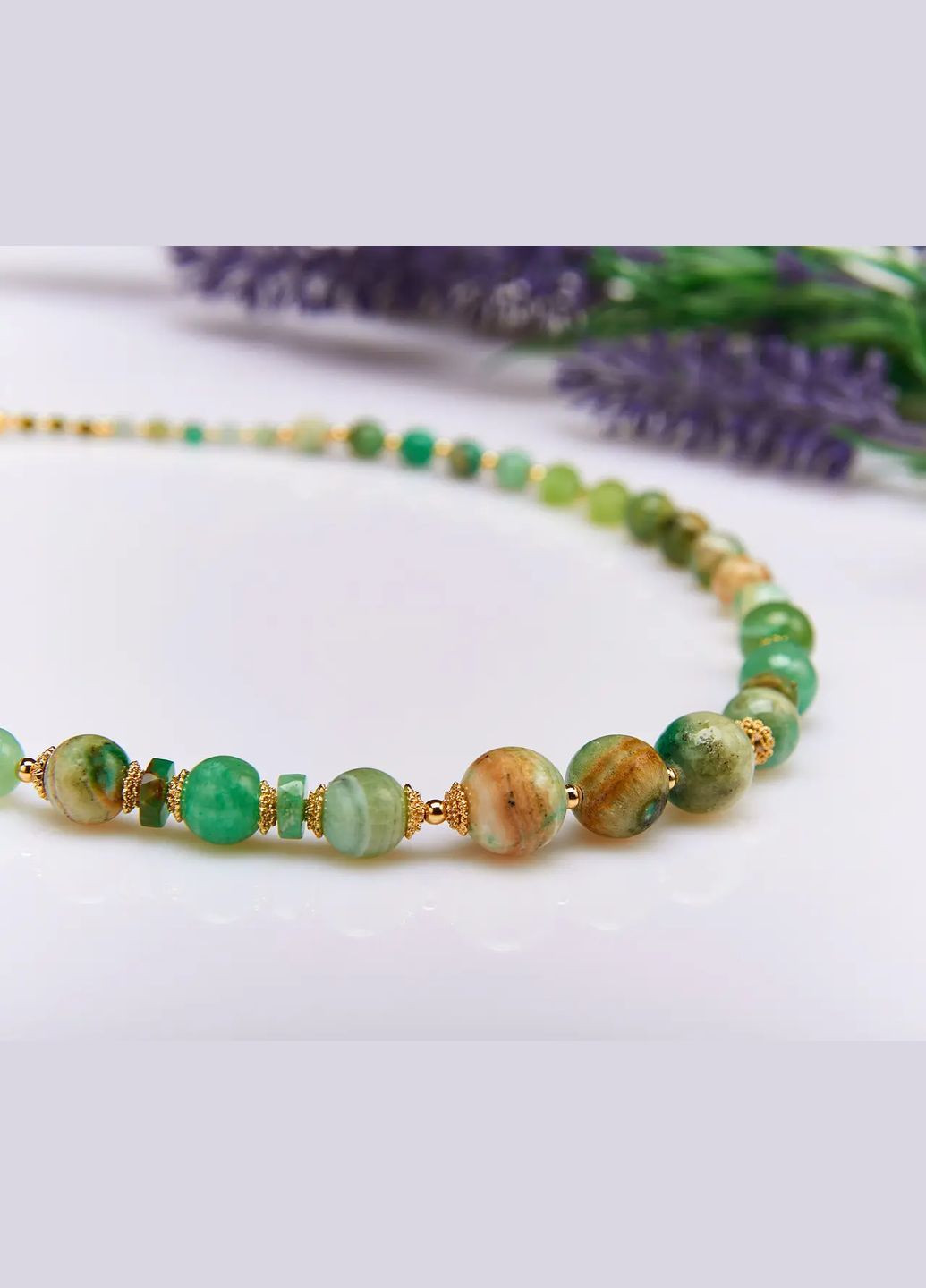 Бусы натуральный Оникс, Хризопраз, Хризолит, Циркон, фур-ра гип-ный сплав цвет золото d-12-3мм+- L-49-54см No Brand Намисто (323224473)