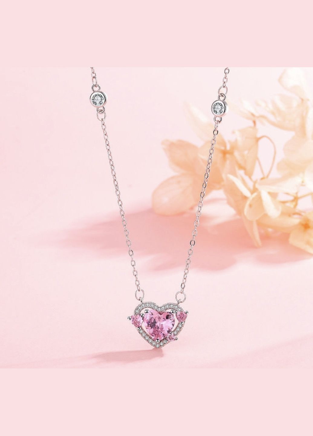 Ожерелье бантик с розовым сердцем No Brand (276535894)